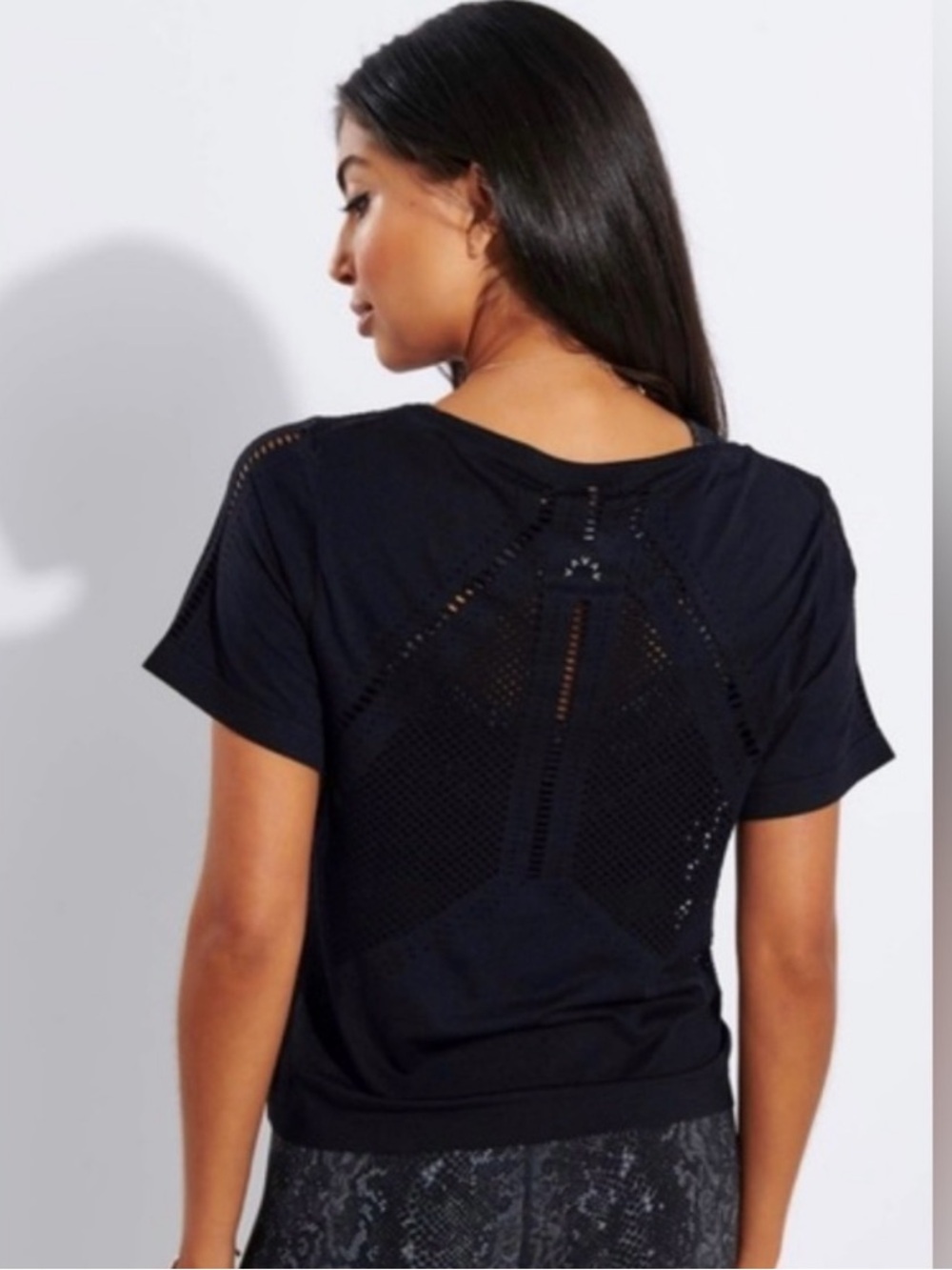 Varley Equinox Black Mesh Back Short Sleeve Top - Size XXS/XS